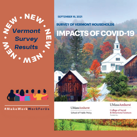 Cover of UMass survey report, new England village with church and barn text with title