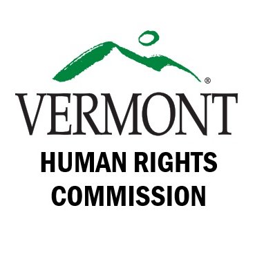 State of Vermont logo with black text which reads: "Vermont Human Rights Commission" beneath an outline of mountains in emerald-green is set against a plain white background.